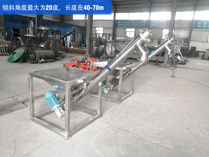 GX型絞龍輸送機(jī)傾斜角度最大為20度，長度在40-70m