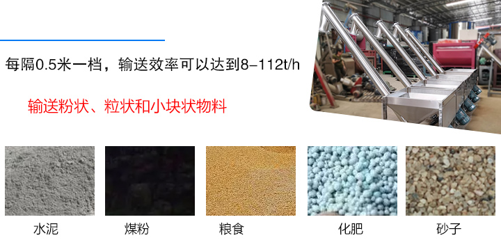 輸送粉狀、粒狀和小塊狀物料，如水泥、煤粉、糧食、化肥、灰渣、砂子等